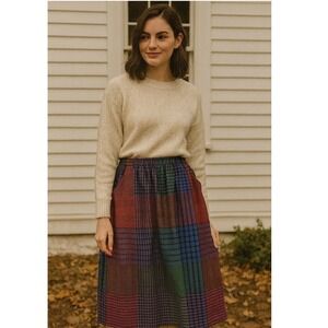 Vintage Plaid Midi Skirt Random Sportswear Size 12 (Small) Wool Blend Made USA